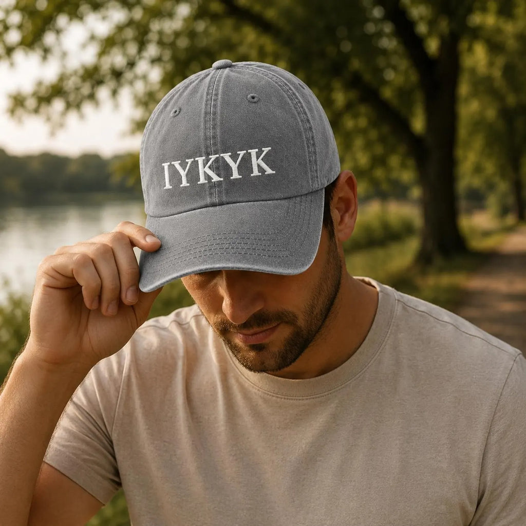IYKYK Embroidered Baseball Cap, Funny Gray Dad Hat, Minimalist Unisex Cap, Casual Everyday Hat, Gift for Friends