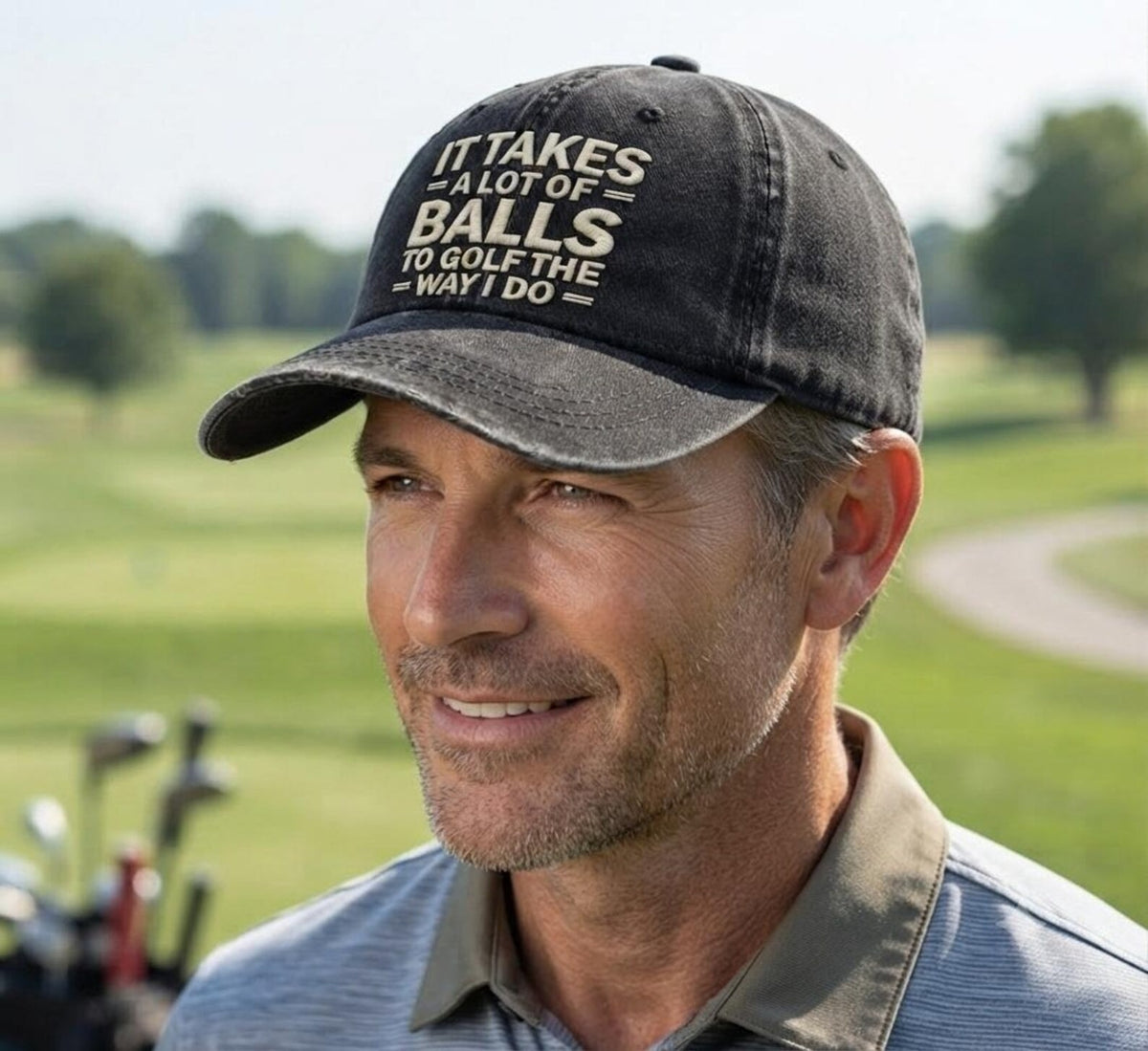 Funny Golf Hat, Golf Dad Cap, It Takes a Lot of Balls to Golf Embroidered Hat, Vintage Washed Cap, Golfer Gift for Dad