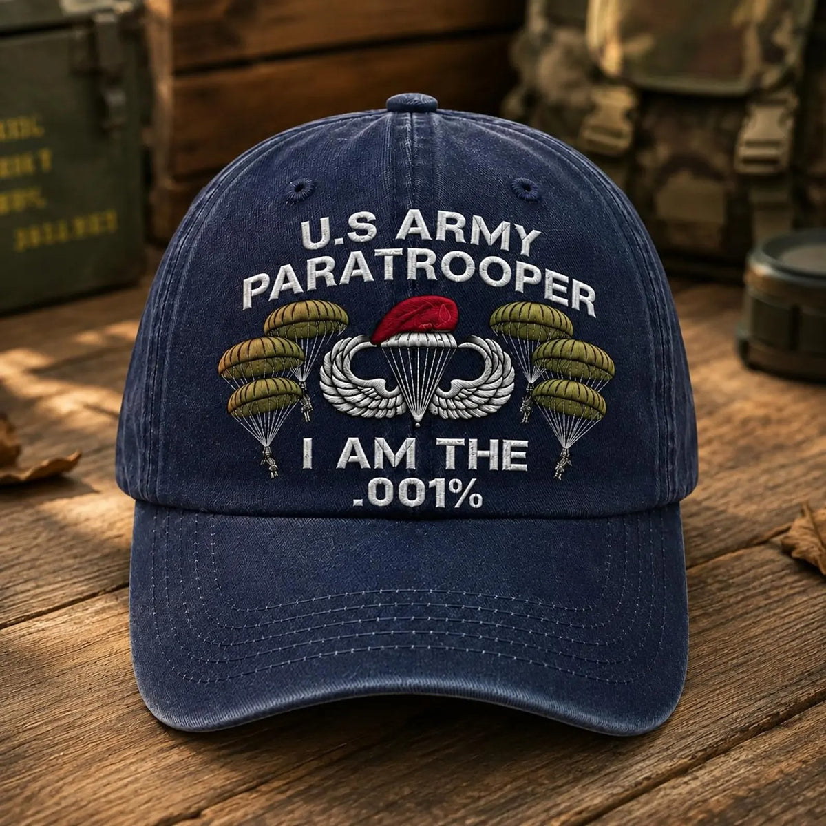 Paratrooper Embroidered Hat, Airborne Military Cap, Veteran Gift, Navy Blue Baseball Cap, Military Dad Hat
