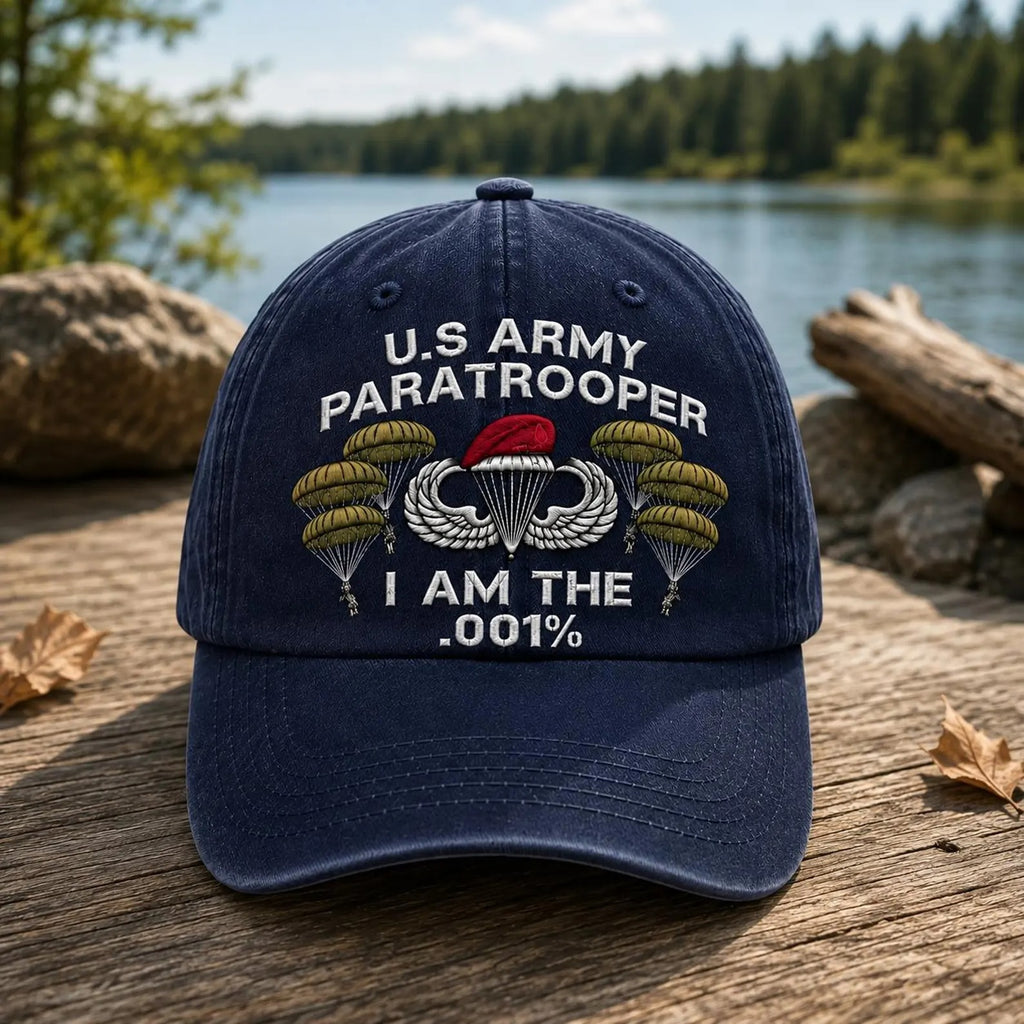 Paratrooper Embroidered Hat, Airborne Military Cap, Veteran Gift, Navy Blue Baseball Cap, Military Dad Hat