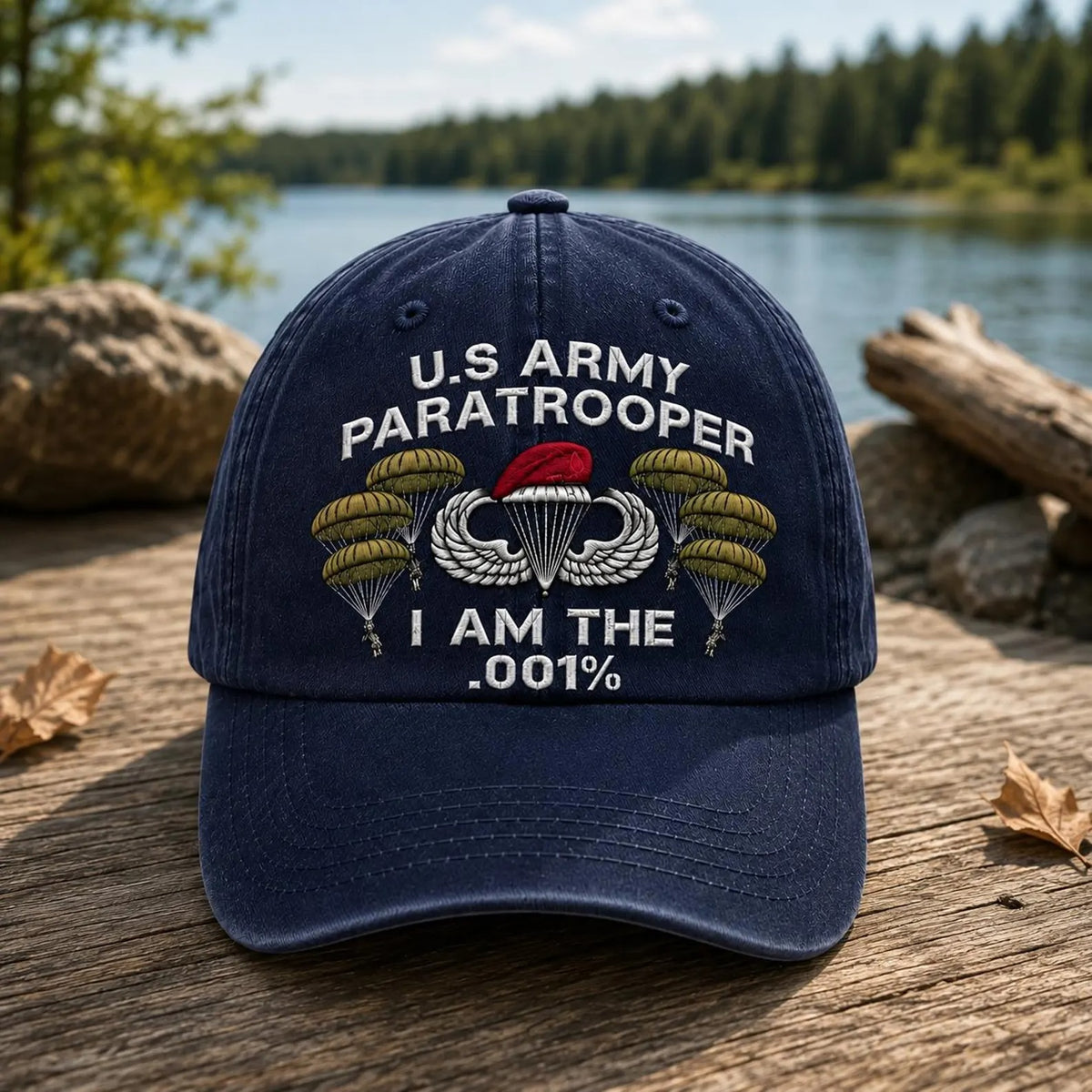 Paratrooper Embroidered Hat, Airborne Military Cap, Veteran Gift, Navy Blue Baseball Cap, Military Dad Hat