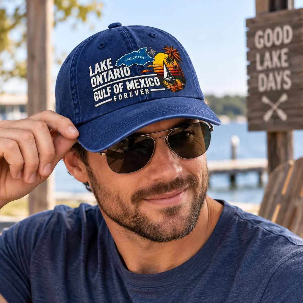 Lake Ontario Gulf of Mexico Hat, Lake Life Embroidered Cap, Boating Hat, Summer Vacation Hat, Coastal Travel Gift, Unisex Baseball Cap