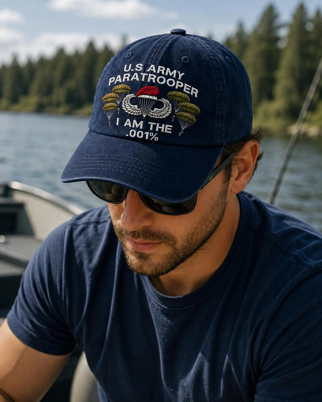 Paratrooper Embroidered Hat, Airborne Military Cap, Veteran Gift, Navy Blue Baseball Cap, Military Dad Hat