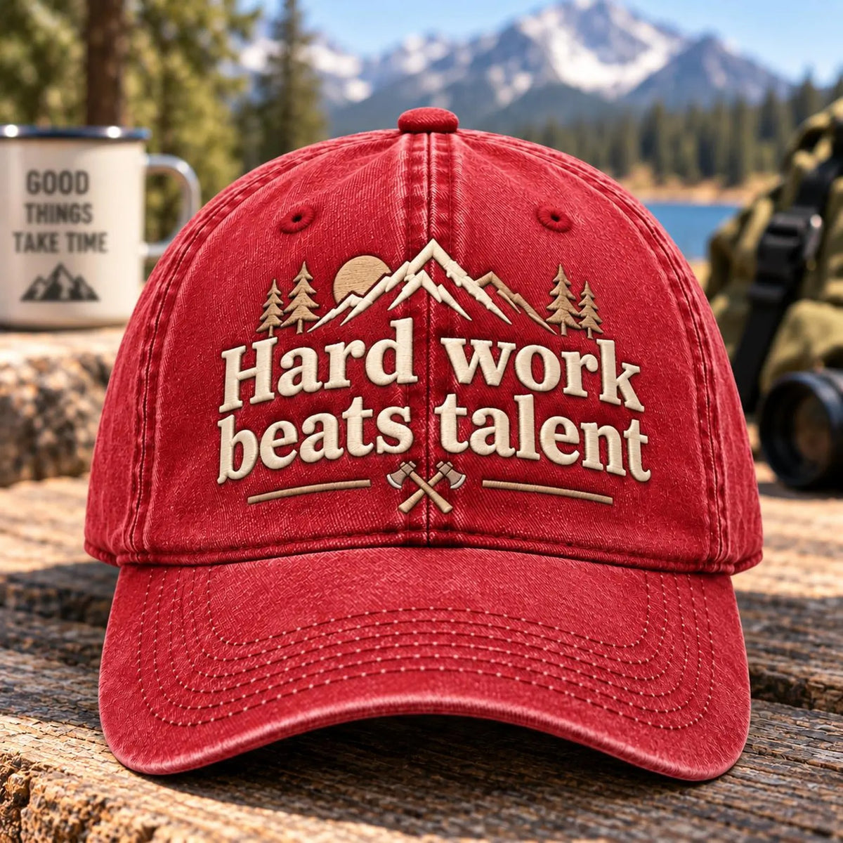 Hard Work Beats Talent Hat, Motivational Embroidered Cap, Vintage Washed Dad Hat, Hiking Outdoor Hat, Inspirational Gift for Him