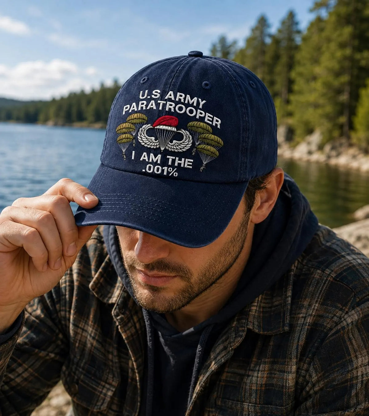 Paratrooper Embroidered Hat, Airborne Military Cap, Veteran Gift, Navy Blue Baseball Cap, Military Dad Hat