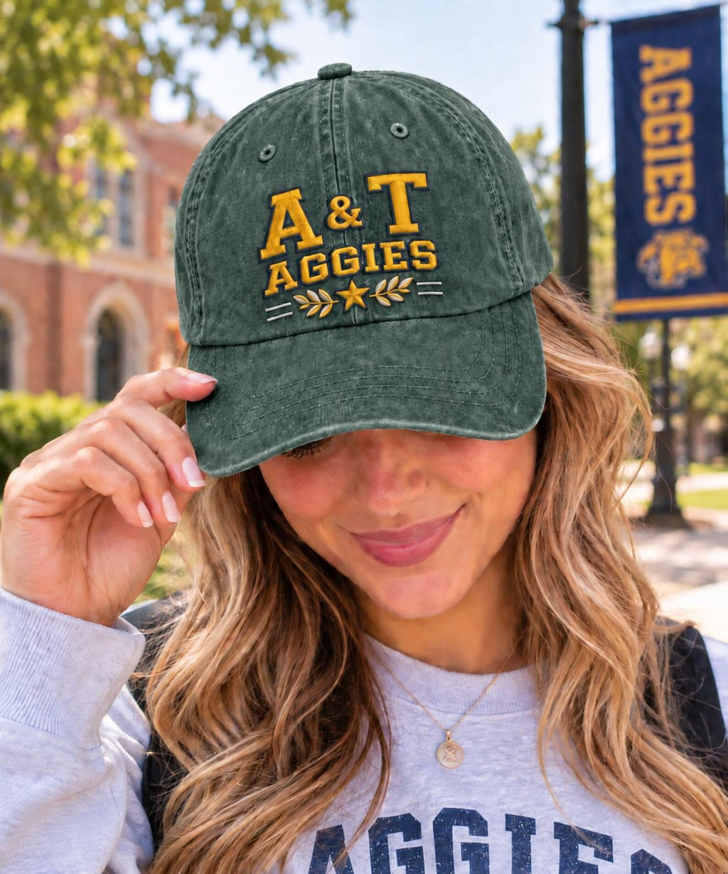 Vintage Embroidered Dad Hat, Washed Baseball Cap, Collegiate Style Hat, Green Cotton Cap, Unisex Casual Hat, Graduation Gift