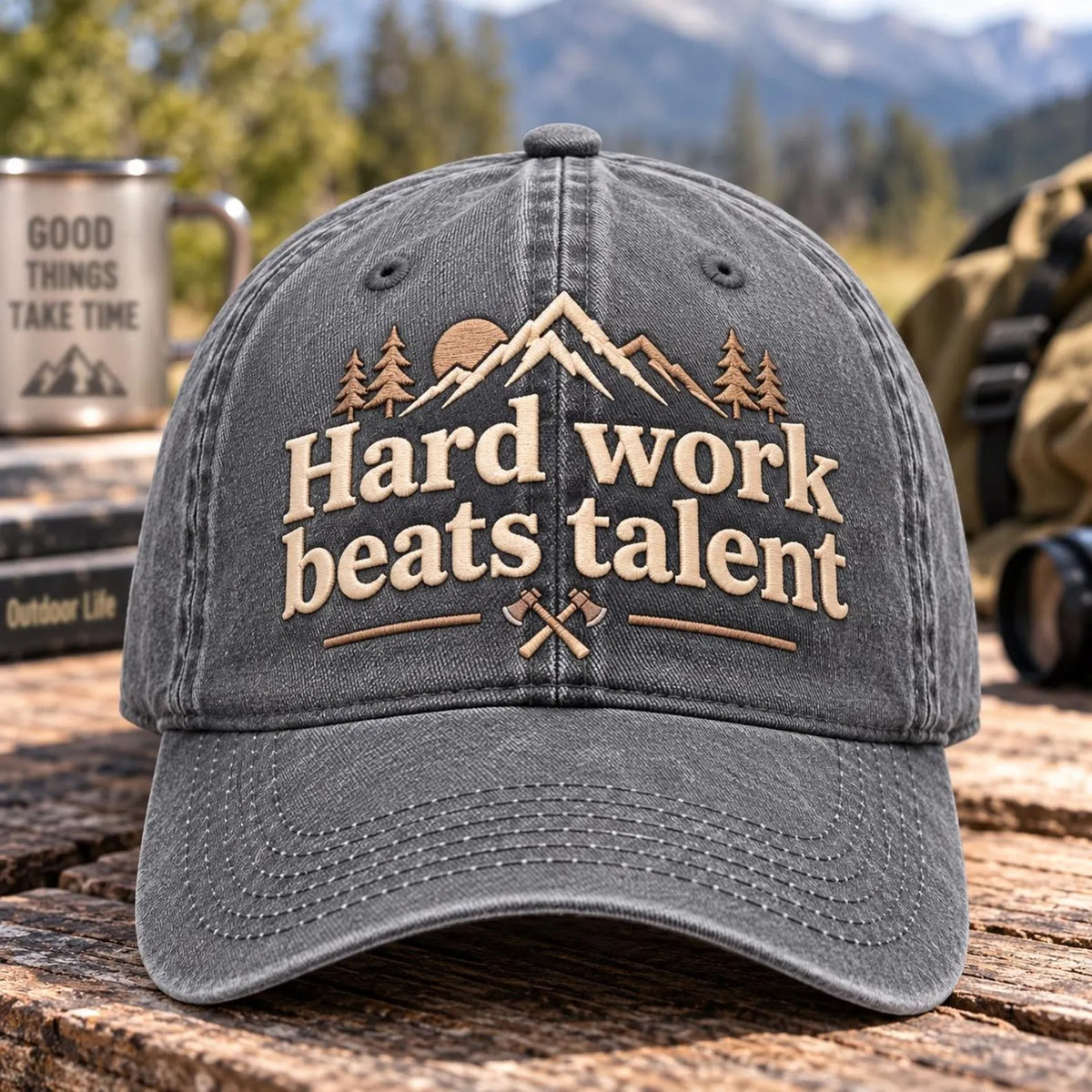 Hard Work Beats Talent Hat, Motivational Embroidered Cap, Vintage Washed Dad Hat, Hiking Outdoor Hat, Inspirational Gift for Him