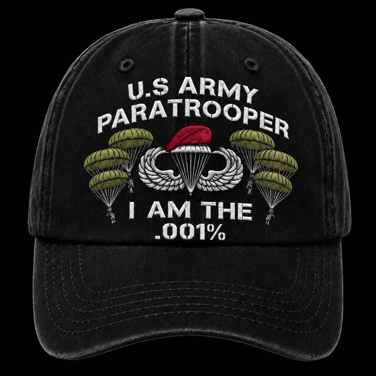 Paratrooper Embroidered Hat, Airborne Military Cap, Veteran Gift, Navy Blue Baseball Cap, Military Dad Hat