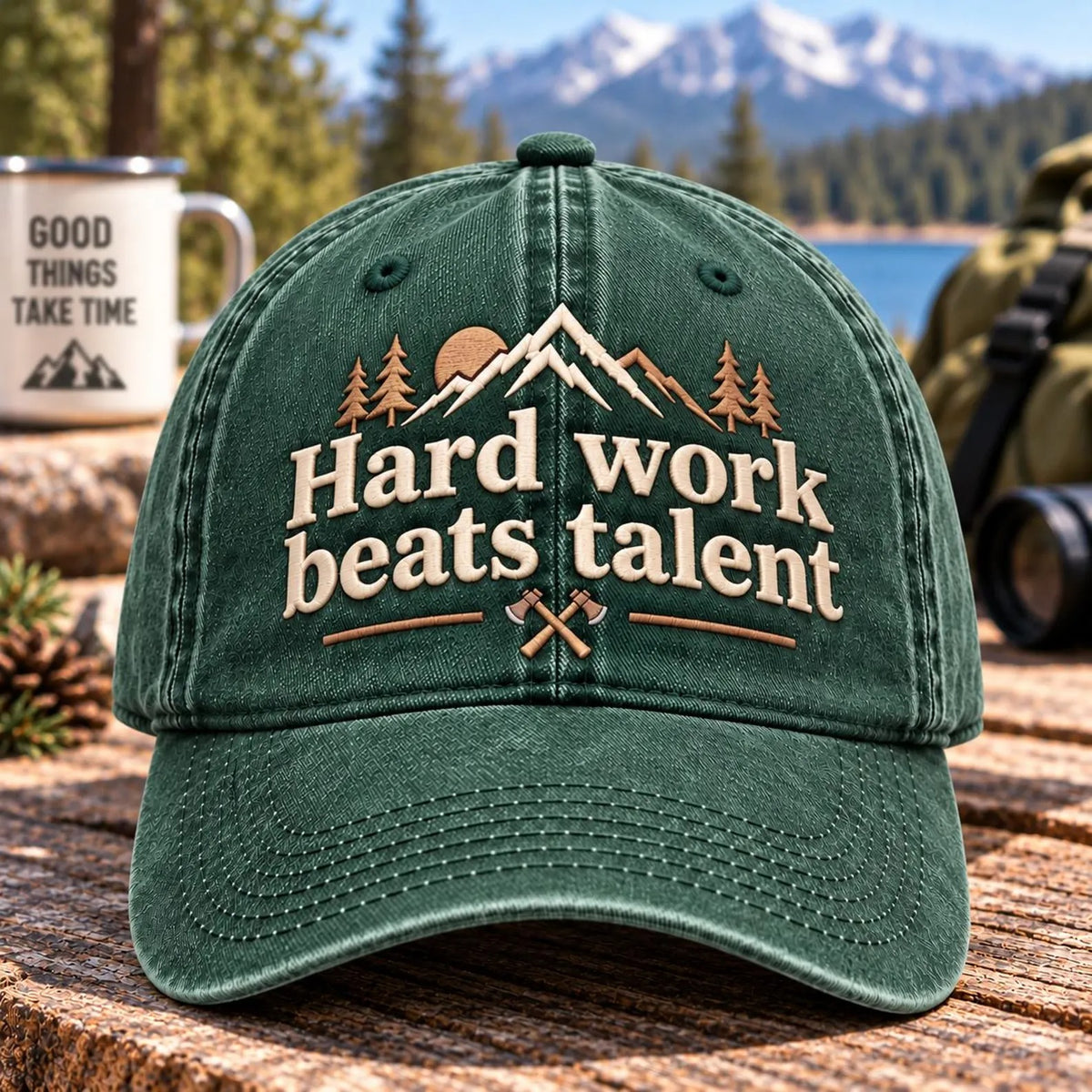 Hard Work Beats Talent Hat, Motivational Embroidered Cap, Vintage Washed Dad Hat, Hiking Outdoor Hat, Inspirational Gift for Him