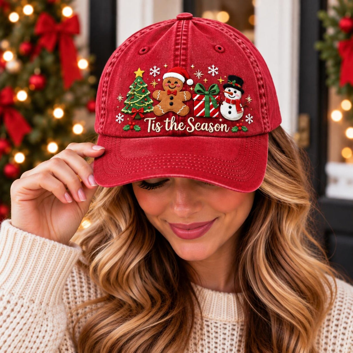 Christmas Embroidered Hat, Tis the Season Cap, Holiday Baseball Hat, Christmas Tree Hat, Gingerbread Hat, Snowman Hat, Festive Gift