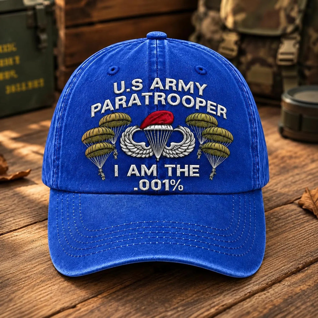 Paratrooper Embroidered Hat, Airborne Military Cap, Veteran Gift, Navy Blue Baseball Cap, Military Dad Hat