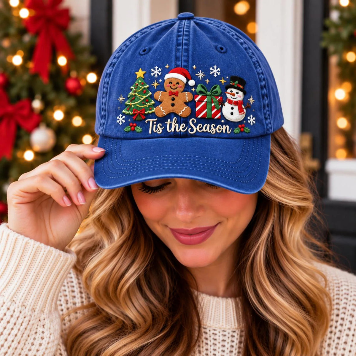 Christmas Embroidered Hat, Tis the Season Cap, Holiday Baseball Hat, Christmas Tree Hat, Gingerbread Hat, Snowman Hat, Festive Gift