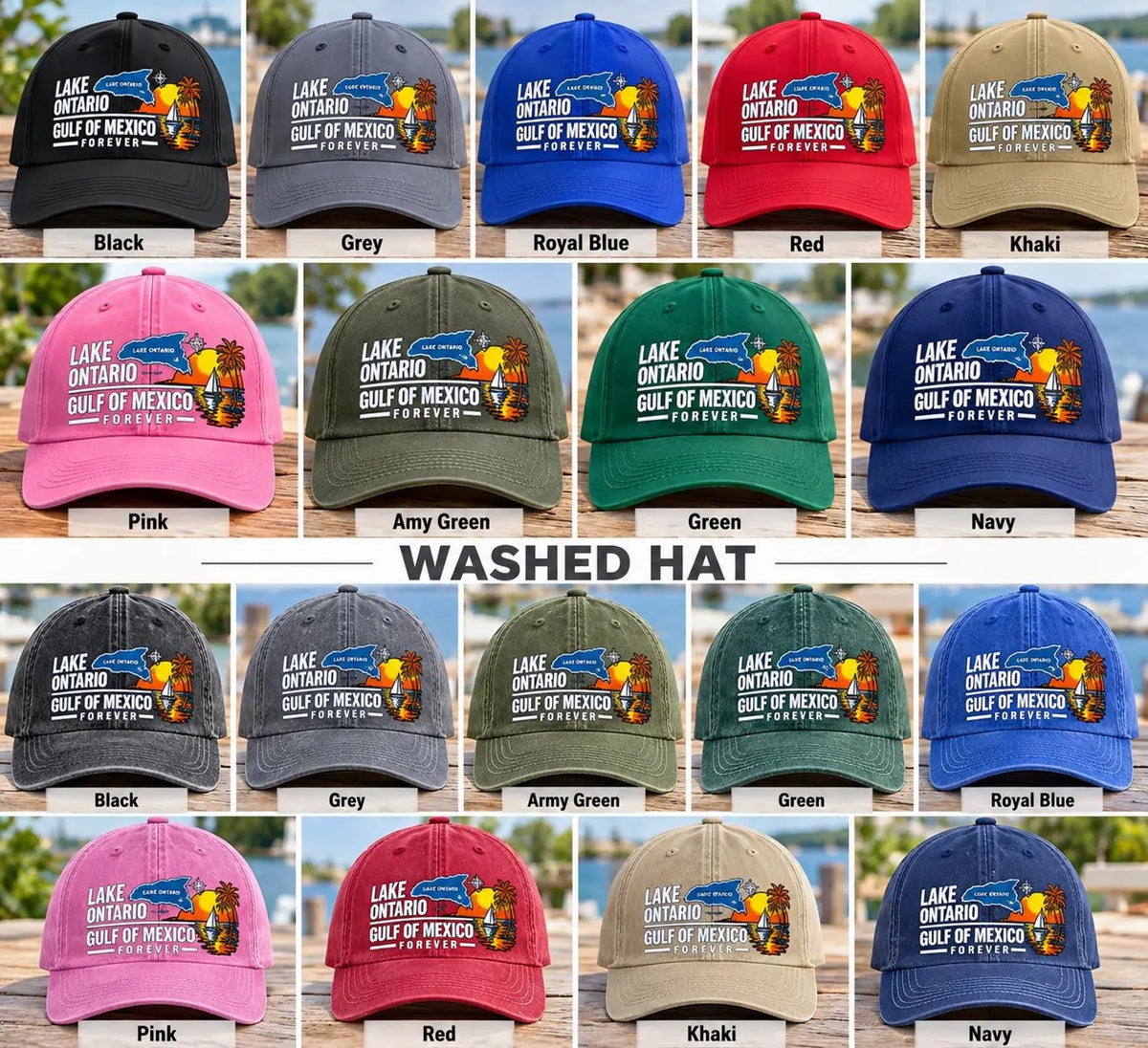Lake Ontario Gulf of Mexico Hat, Lake Life Embroidered Cap, Boating Hat, Summer Vacation Hat, Coastal Travel Gift, Unisex Baseball Cap