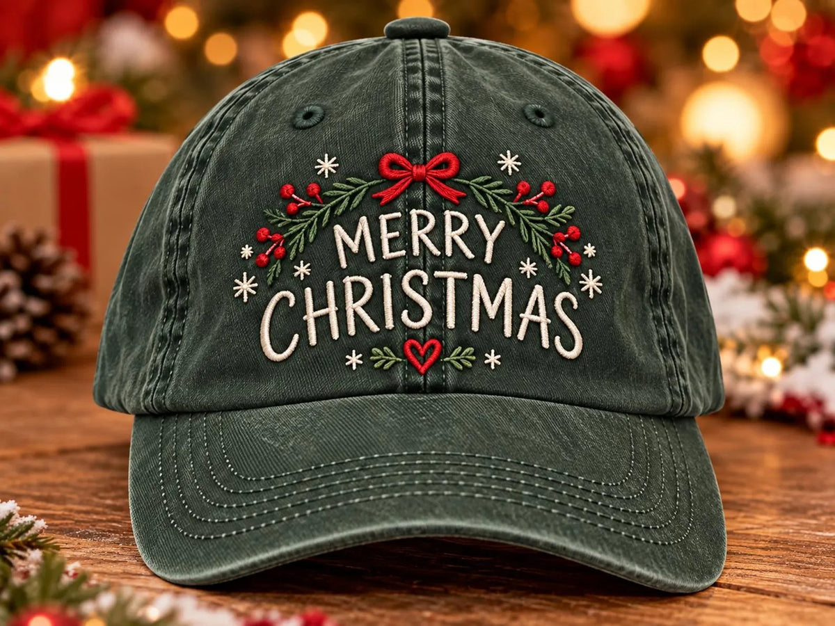 Merry Christmas Embroidered Hat, Christmas Baseball Cap, Holiday Hat, Festive Gift, Christmas Gift for Her, Winter Cap