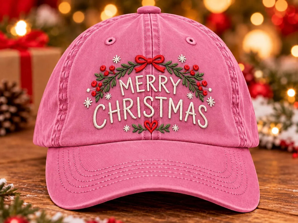 Merry Christmas Embroidered Hat, Christmas Baseball Cap, Holiday Hat, Festive Gift, Christmas Gift for Her, Winter Cap