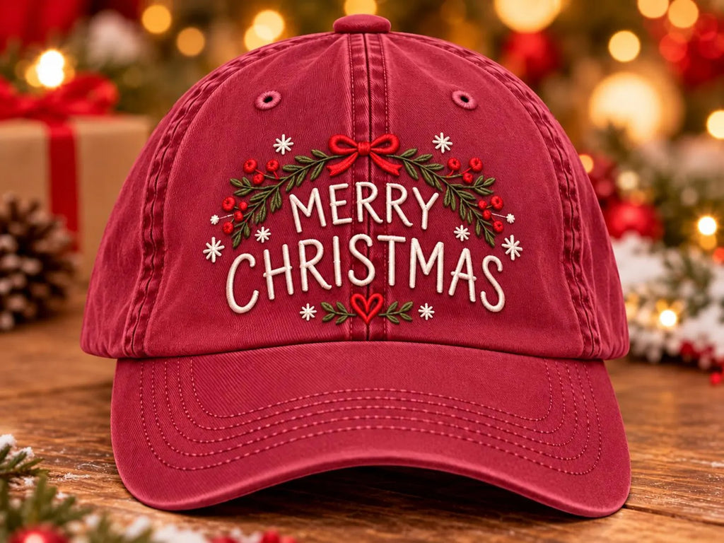 Merry Christmas Embroidered Hat, Christmas Baseball Cap, Holiday Hat, Festive Gift, Christmas Gift for Her, Winter Cap