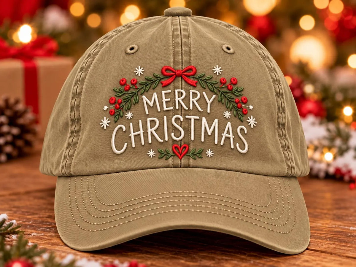 Merry Christmas Embroidered Hat, Christmas Baseball Cap, Holiday Hat, Festive Gift, Christmas Gift for Her, Winter Cap