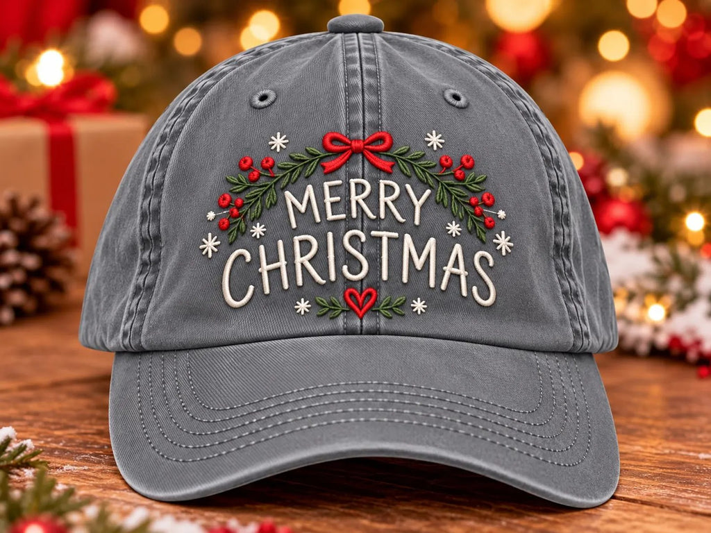 Merry Christmas Embroidered Hat, Christmas Baseball Cap, Holiday Hat, Festive Gift, Christmas Gift for Her, Winter Cap