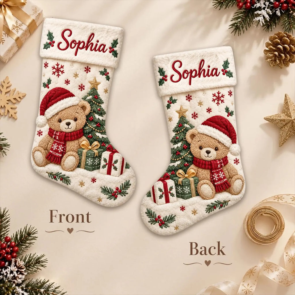 Personalized Christmas Stocking, Santa Reindeer Snowman Stocking, Custom Name Holiday Stocking