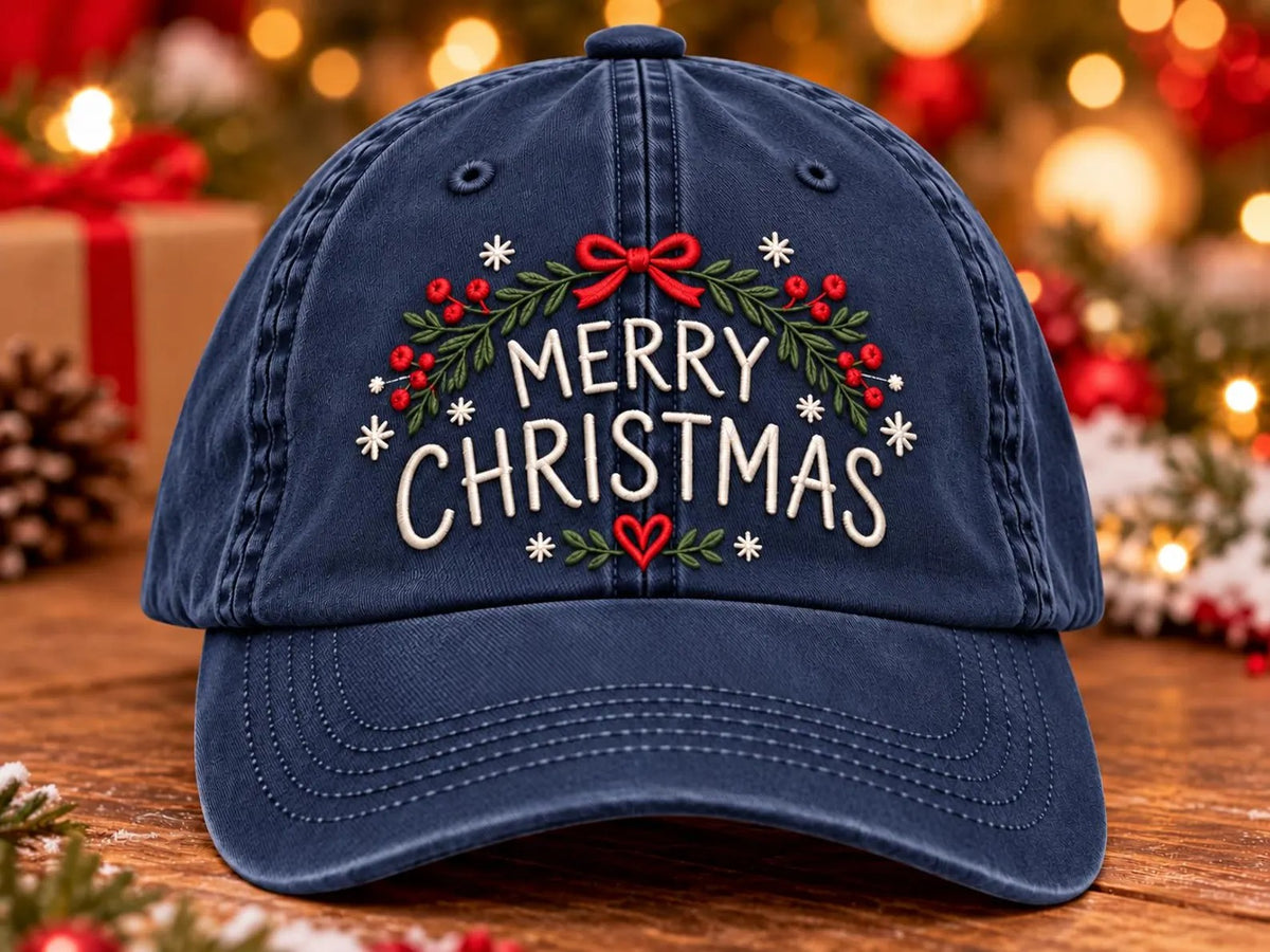 Merry Christmas Embroidered Hat, Christmas Baseball Cap, Holiday Hat, Festive Gift, Christmas Gift for Her, Winter Cap