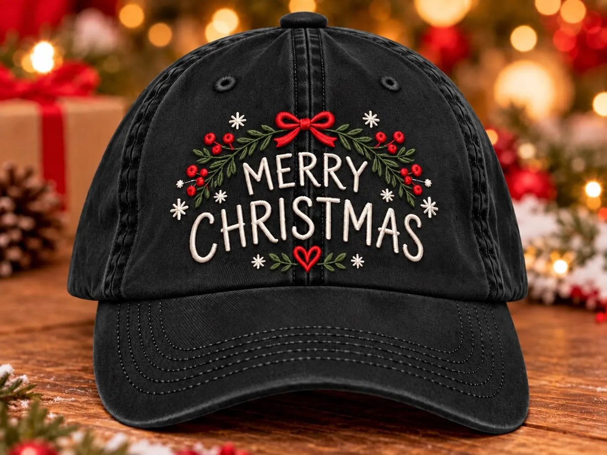 Merry Christmas Embroidered Hat, Christmas Baseball Cap, Holiday Hat, Festive Gift, Christmas Gift for Her, Winter Cap