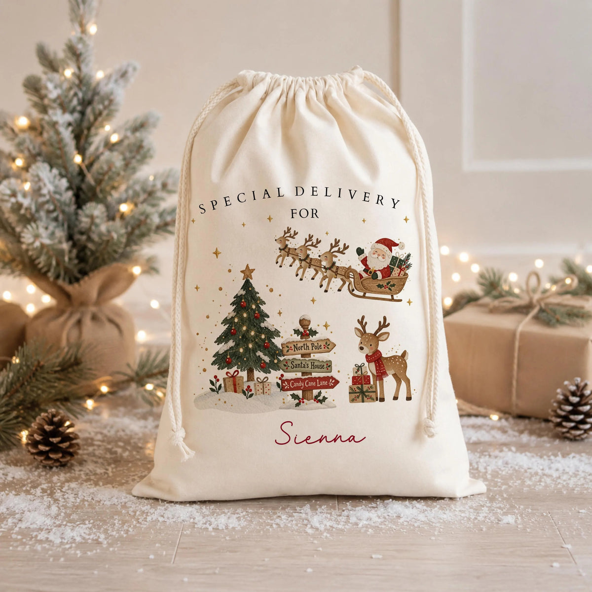 Personalised Cotton Santa Sack, Kids Christmas Gift Bag, Christmas Eve Box, Special Delivery Bag